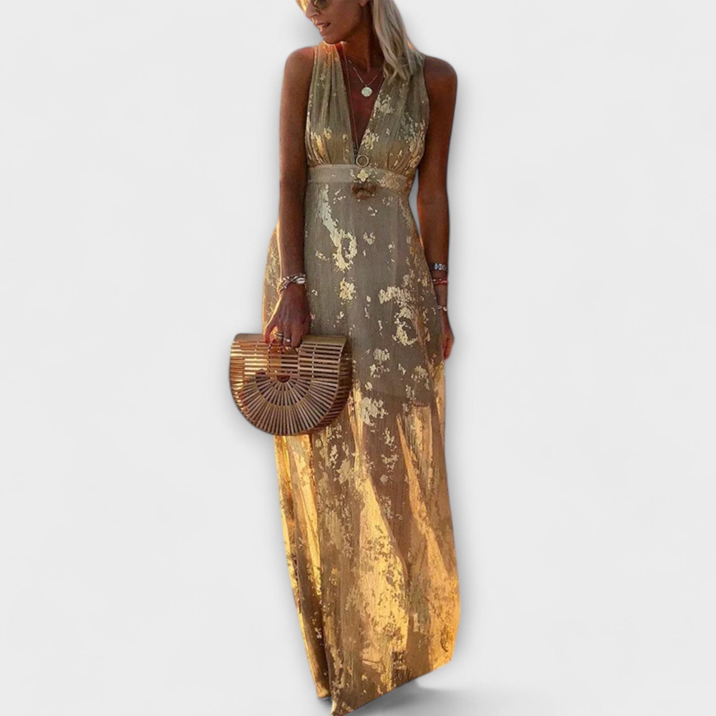 V-Neck Sequin Detail Flowing Dress