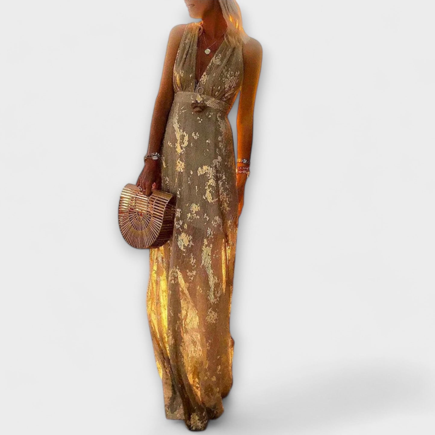 V-Neck Sequin Detail Flowing Dress