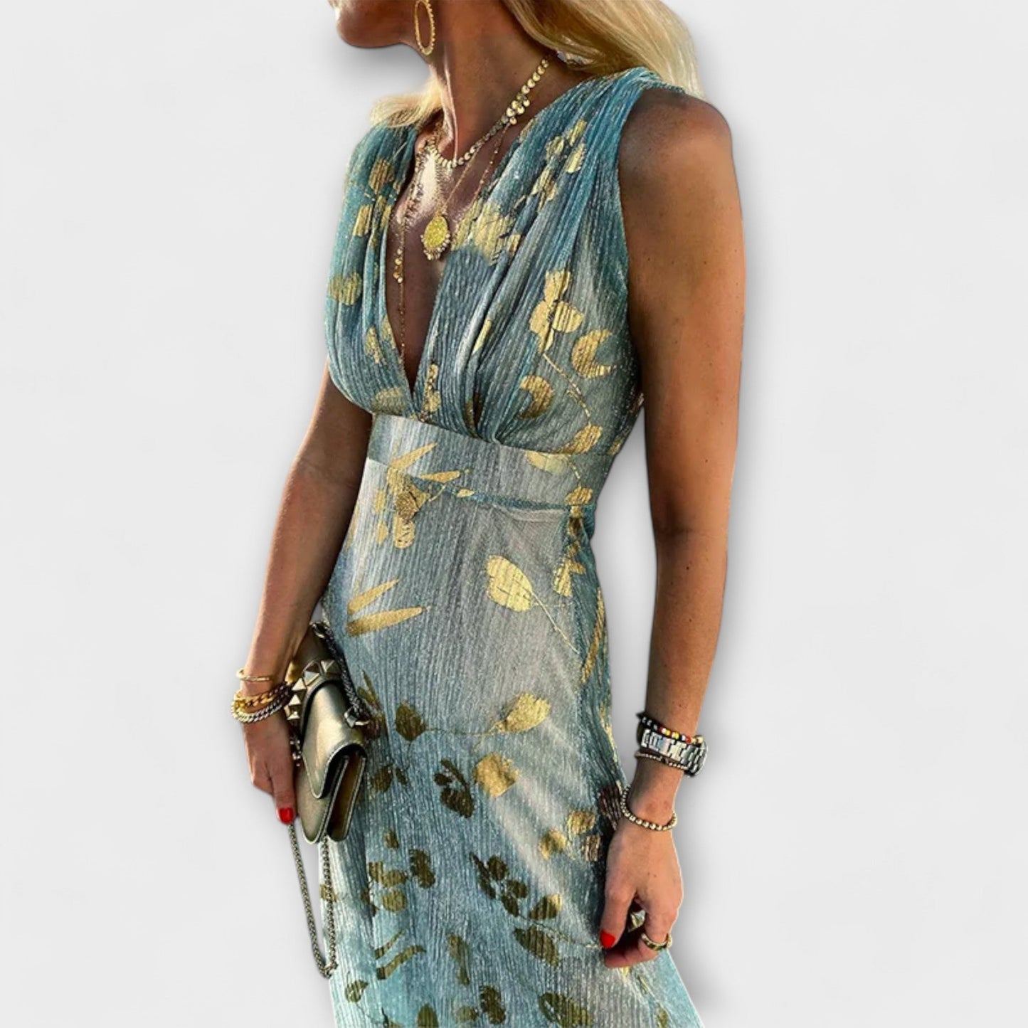 V-Neck Sequin Detail Flowing Dress