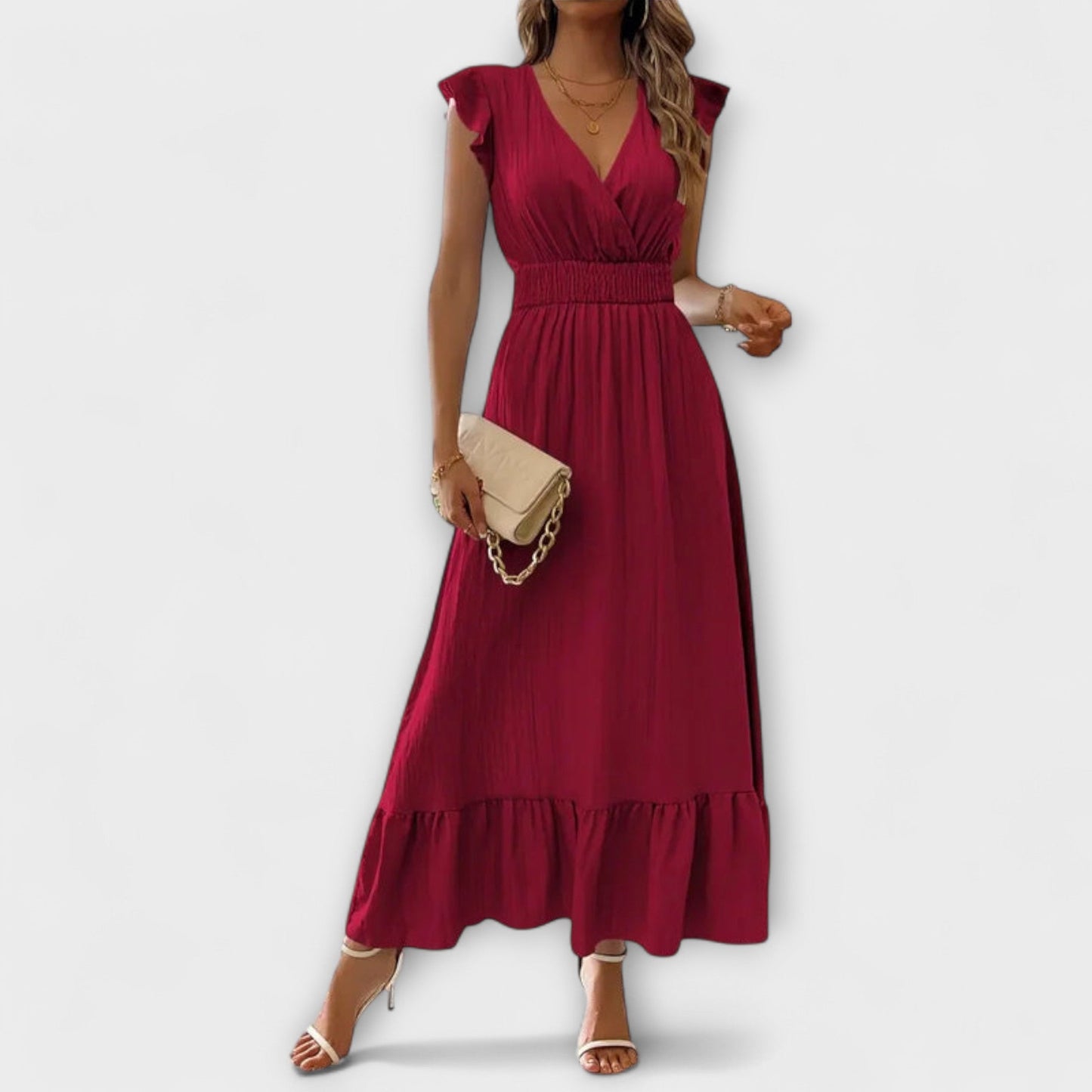 Poet - Maxi Dress with Ruffled Sleeves and Deep V Neck