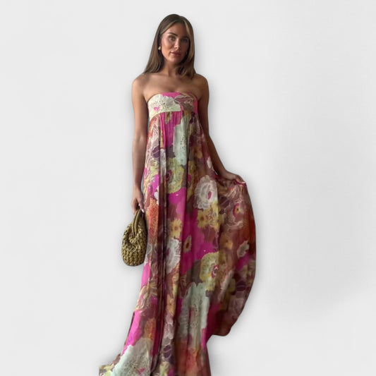 Stylish Retro Strapless Pleated Maxi Dress