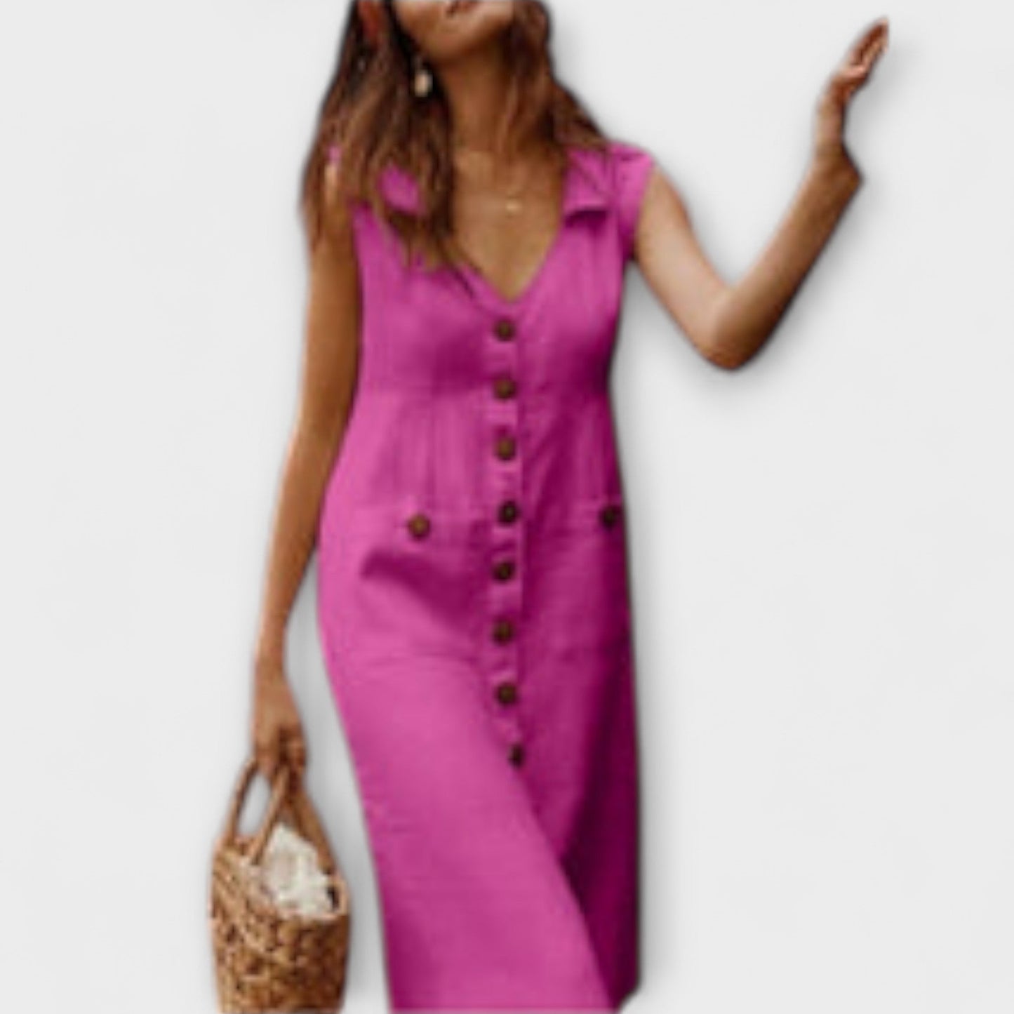 Nora – A-Line Cotton-Linen Dress with Notched Collar