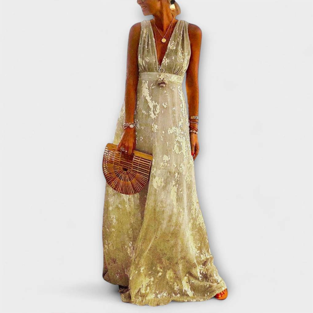 V-Neck Sequin Detail Flowing Dress