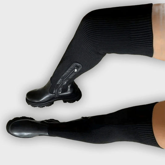 Aino – Women’s Over-the-Knee Stretch Boots – Medium Heel, Casual Outdoor