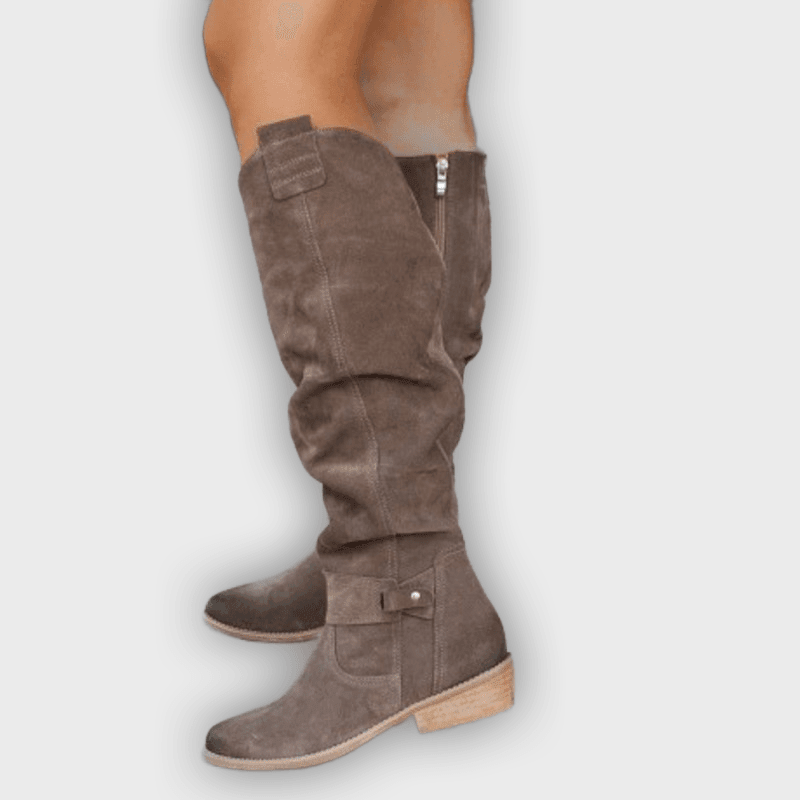 Amaya – Women’s Knee-High Suede-Look Boots with Buckle Detail & Side Zip