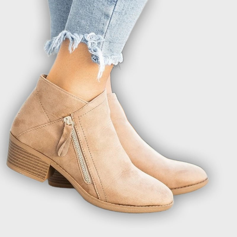 Camille – Women’s Leather Ankle Boots with Block Heel & Sleek Fit