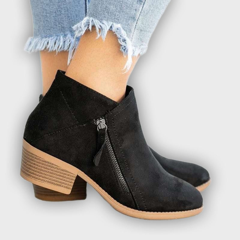 Camille – Women’s Leather Ankle Boots with Block Heel & Sleek Fit