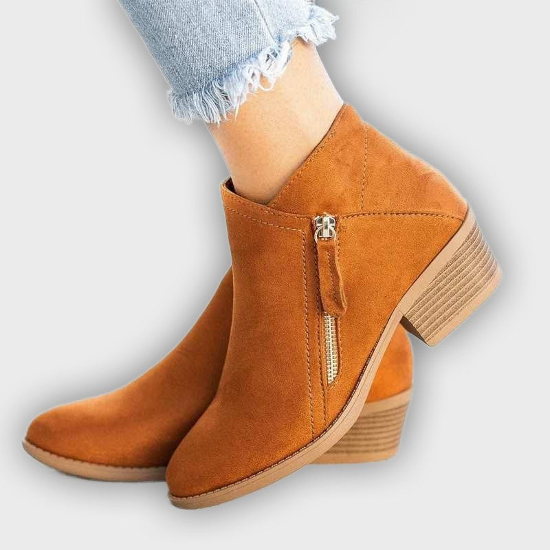 Camille – Women’s Leather Ankle Boots with Block Heel & Sleek Fit