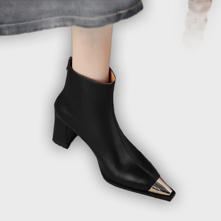 Celine – Women’s Ankle Boots with Metallic Cap & Polished Leather Finish