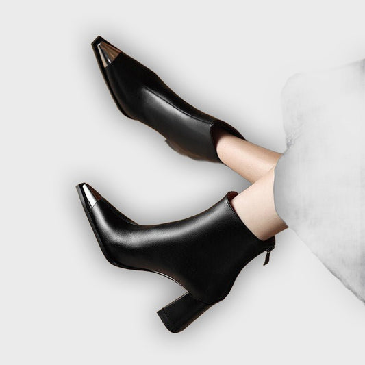 Celine – Women’s Ankle Boots with Metallic Cap & Polished Leather Finish