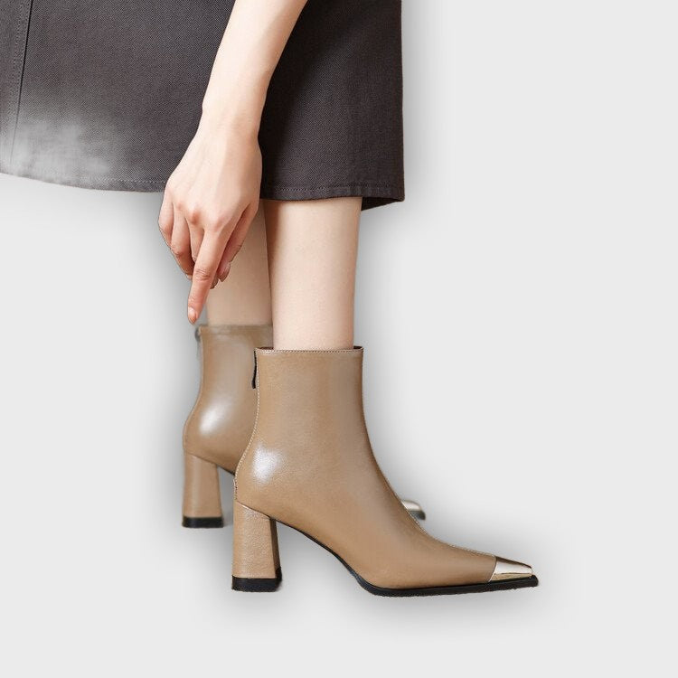 Celine – Women’s Ankle Boots with Metallic Cap & Polished Leather Finish