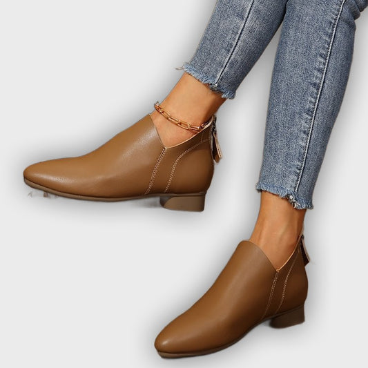 Coralie – Women’s PU Leather Ankle Boots with Back Zip & Pointed Toe