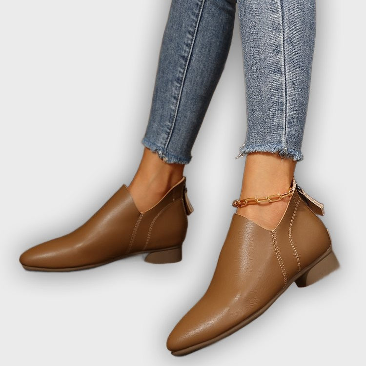 Coralie – Women’s PU Leather Ankle Boots with Back Zip & Pointed Toe