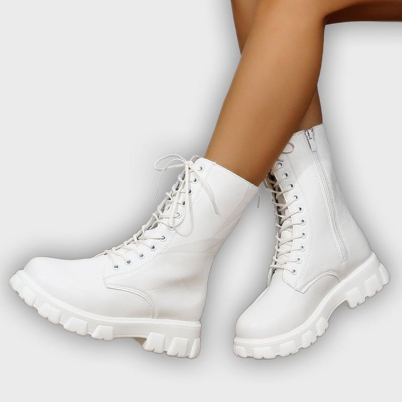 Elara – Women’s Mid-Calf Faux Leather Boots with Chunky Sole & Zip