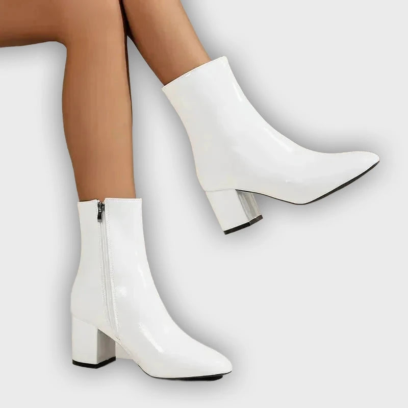 Eliane – Women’s PU Leather Ankle Boots with Pointed Toe & Block Heel