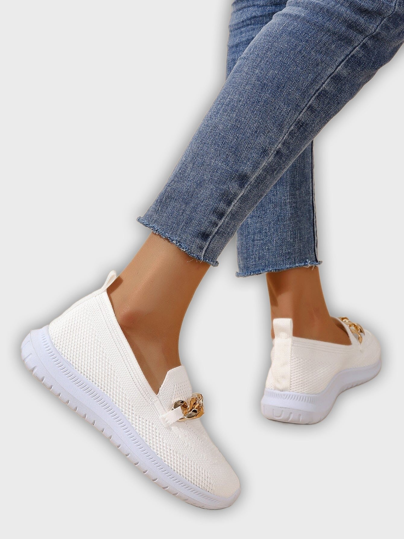 Elin – Women’s Slip-On Knit Loafers with Gold Chain Accent