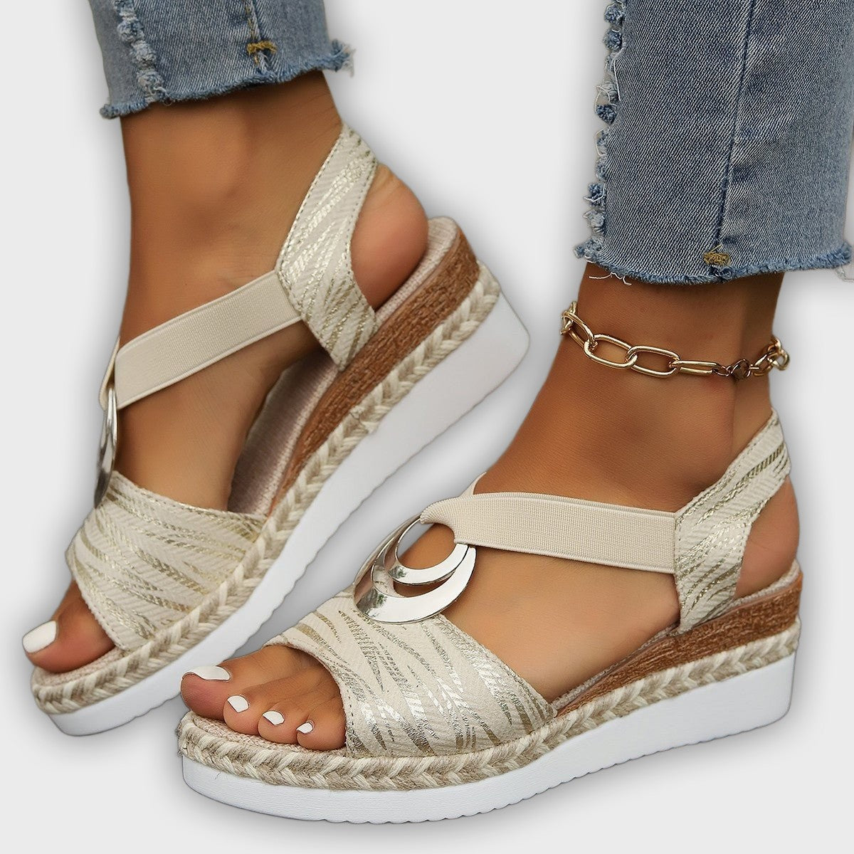 Elina Women’s Wedge Sandals – Slingback Strap – Jute Sole – Open Toe