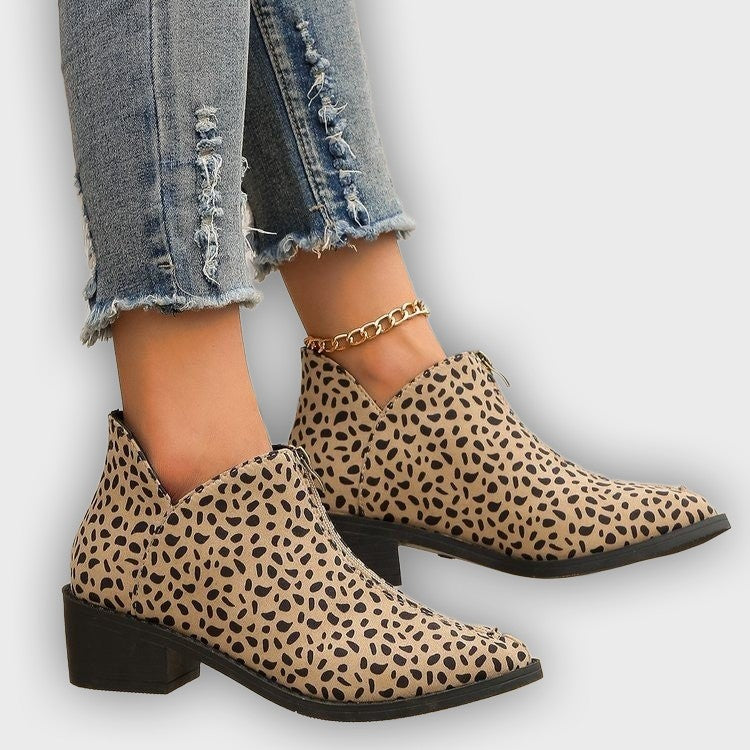 Elira – Women’s Suede Ankle Boots with Pointed Toe, Block Heel & Zip