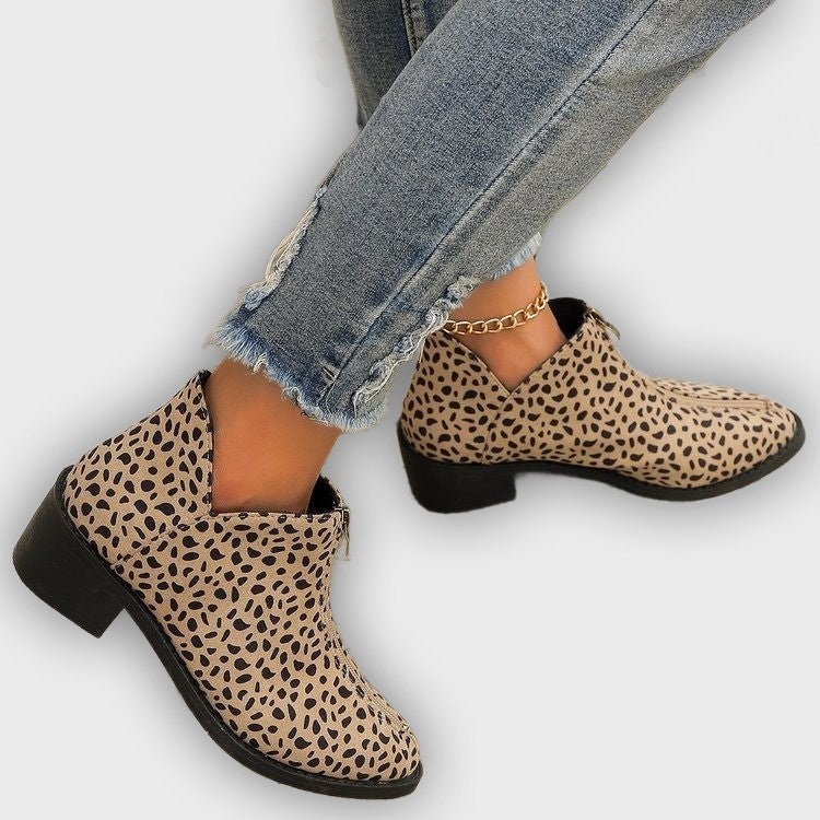 Elira – Women’s Suede Ankle Boots with Pointed Toe, Block Heel & Zip