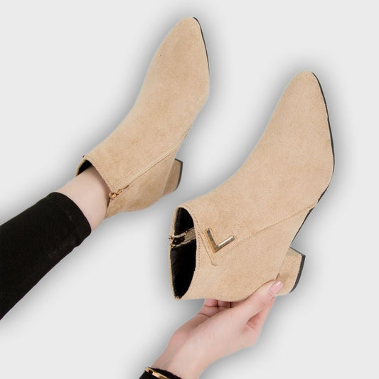 Elise – Women’s Sleek Leather Ankle Boots with Pointed Toe & Block Heel