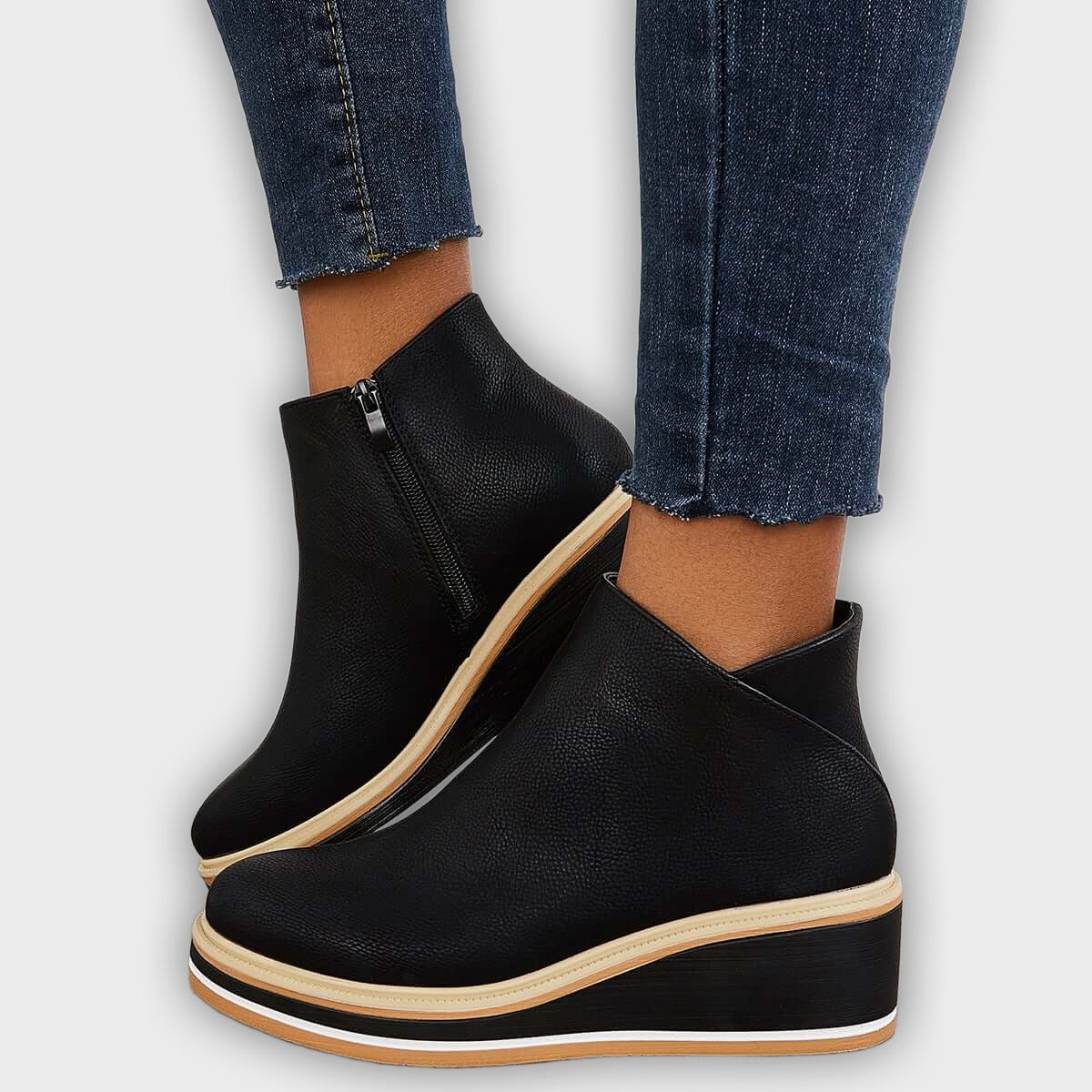 Eliza – Women’s Ankle Boots with Zip & Platform – Synthetic Leather