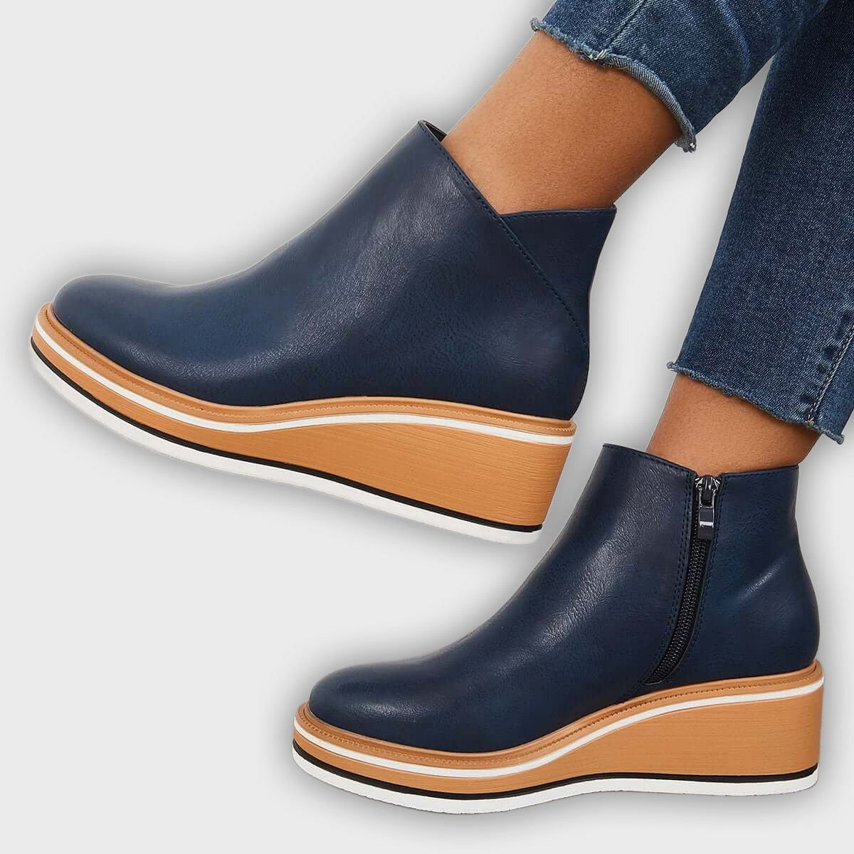 Eliza – Women’s Ankle Boots with Zip & Platform – Synthetic Leather