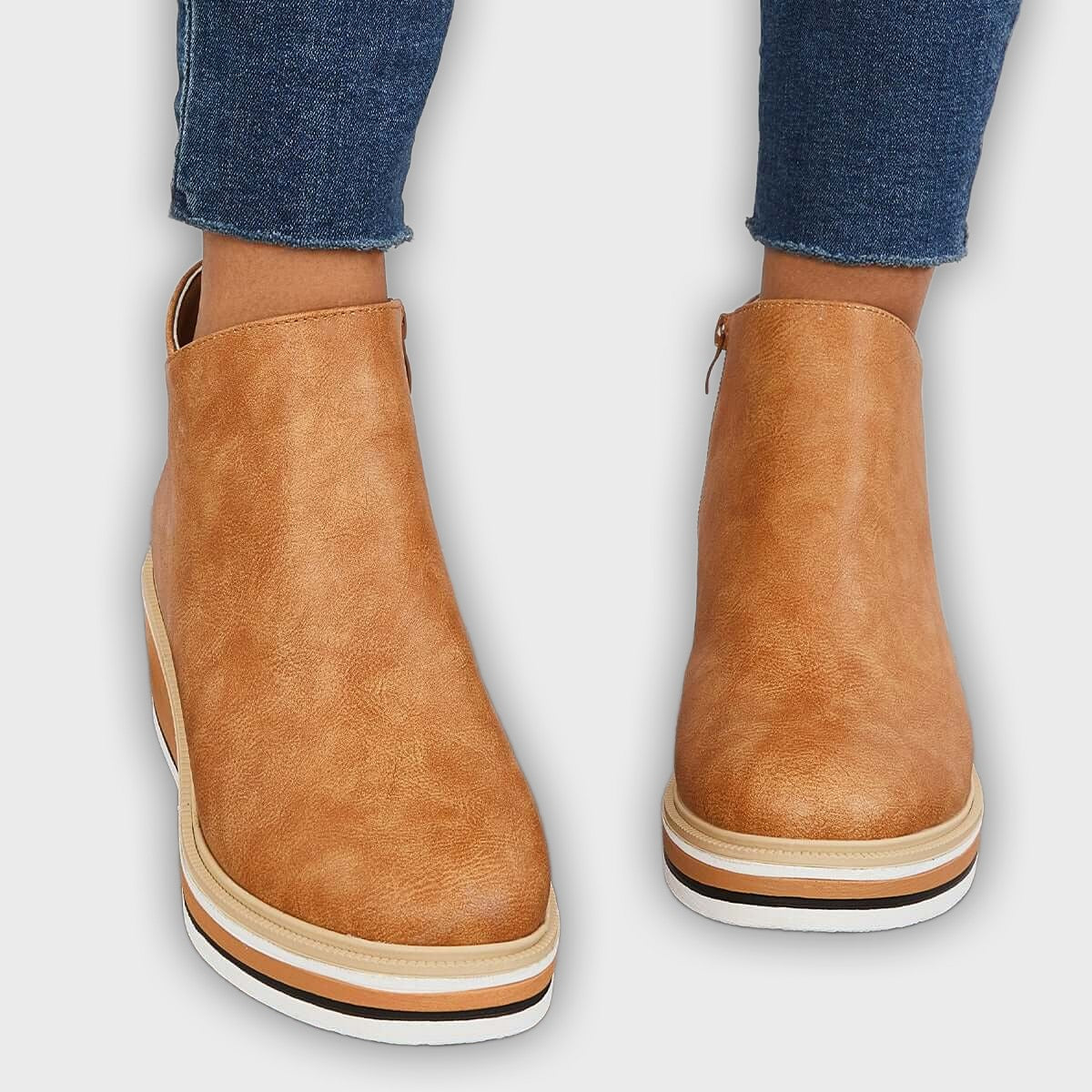 Eliza – Women’s Ankle Boots with Zip & Platform – Synthetic Leather