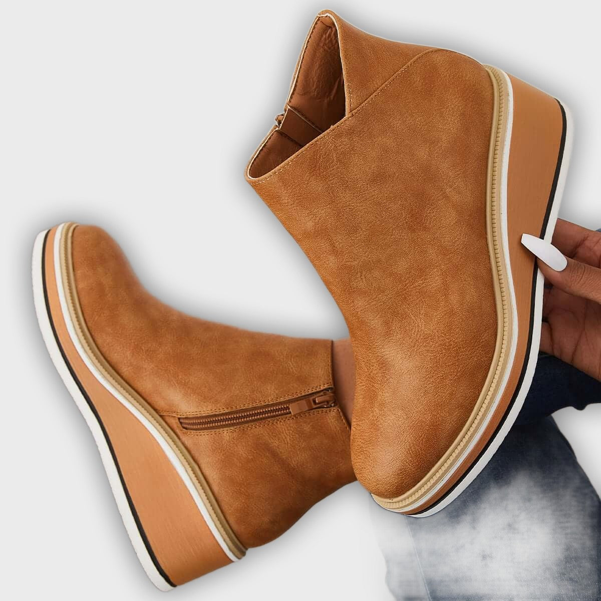 Eliza – Women’s Ankle Boots with Zip & Platform – Synthetic Leather