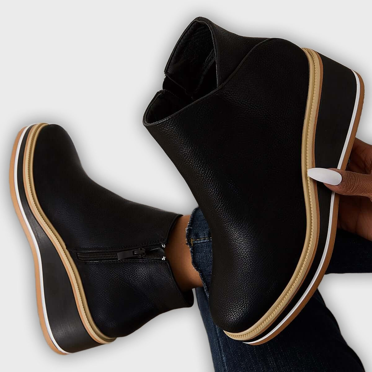 Eliza – Women’s Ankle Boots with Zip & Platform – Synthetic Leather
