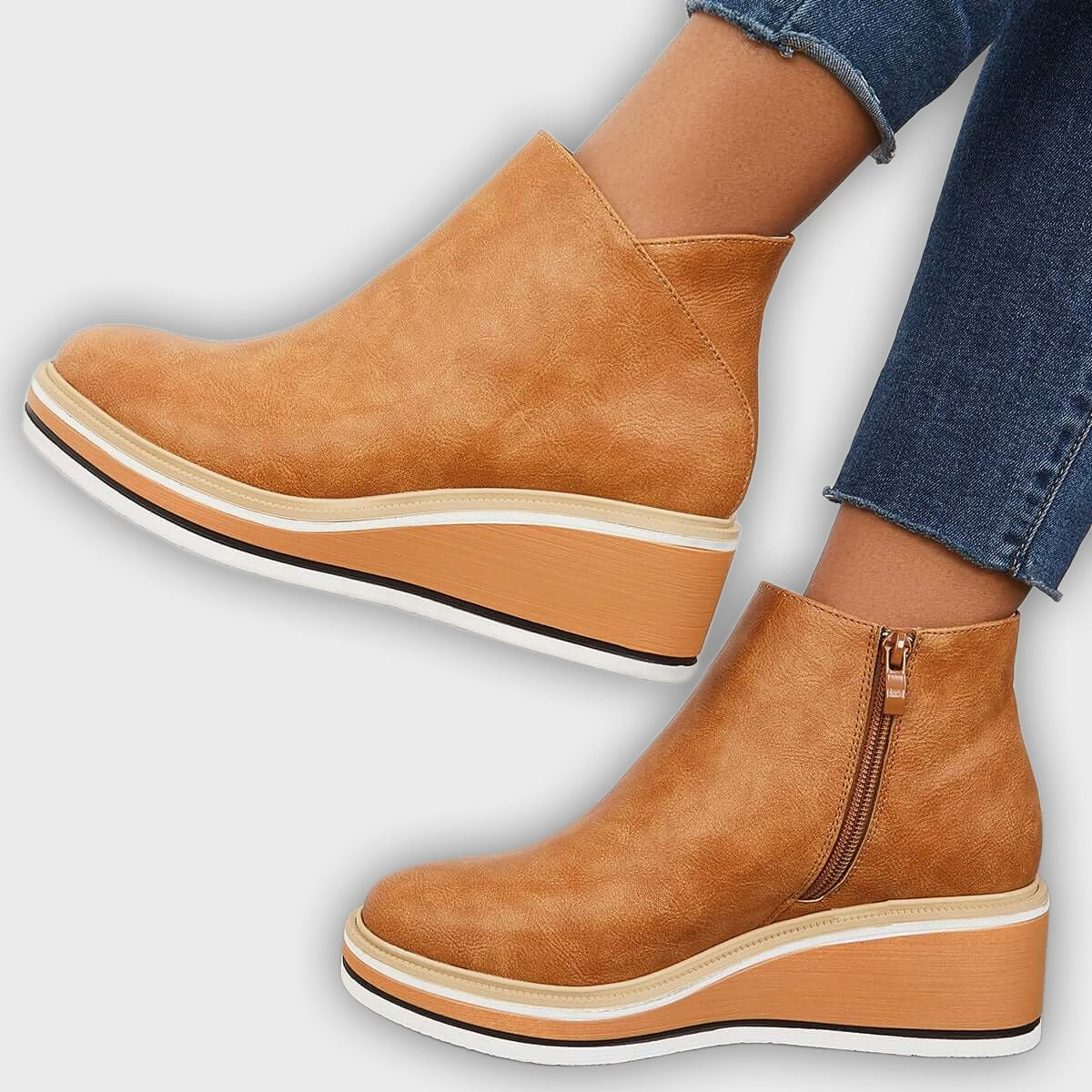 Eliza – Women’s Ankle Boots with Zip & Platform – Synthetic Leather