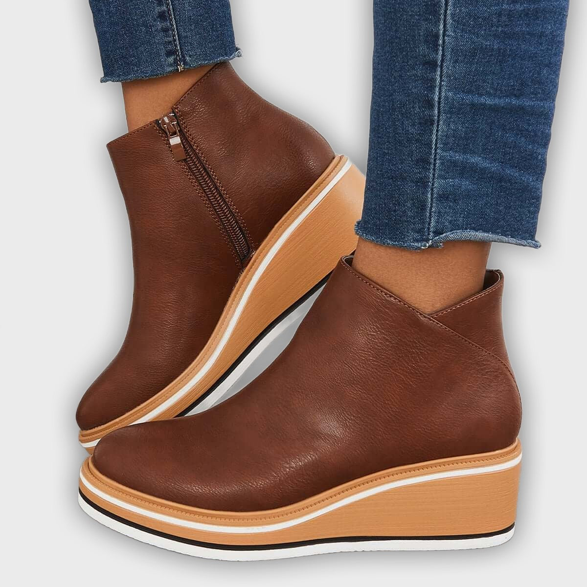 Eliza – Women’s Ankle Boots with Zip & Platform – Synthetic Leather