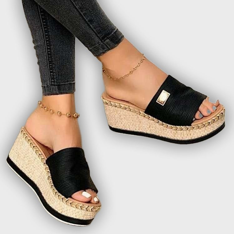 Ella Women’s Wedge Sandals – Slip-On – Fabric Upper – Woven Heel