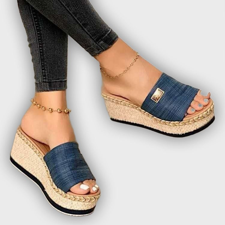 Ella Women’s Wedge Sandals – Slip-On – Fabric Upper – Woven Heel