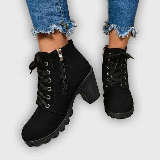 Embla – Women’s Lace-Up Ankle Boots with High Heel in Synthetic Leather