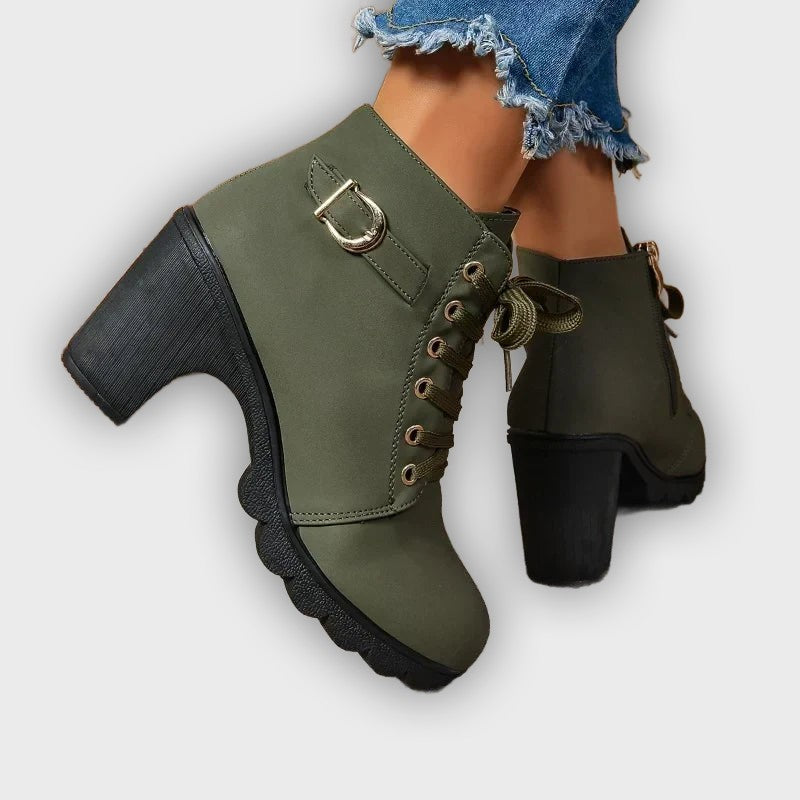 Embla – Women’s Lace-Up Ankle Boots with High Heel in Synthetic Leather