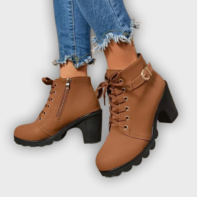 Embla – Women’s Lace-Up Ankle Boots with High Heel in Synthetic Leather