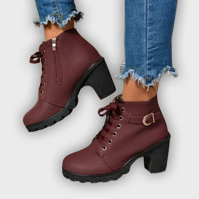 Embla – Women’s Lace-Up Ankle Boots with High Heel in Synthetic Leather