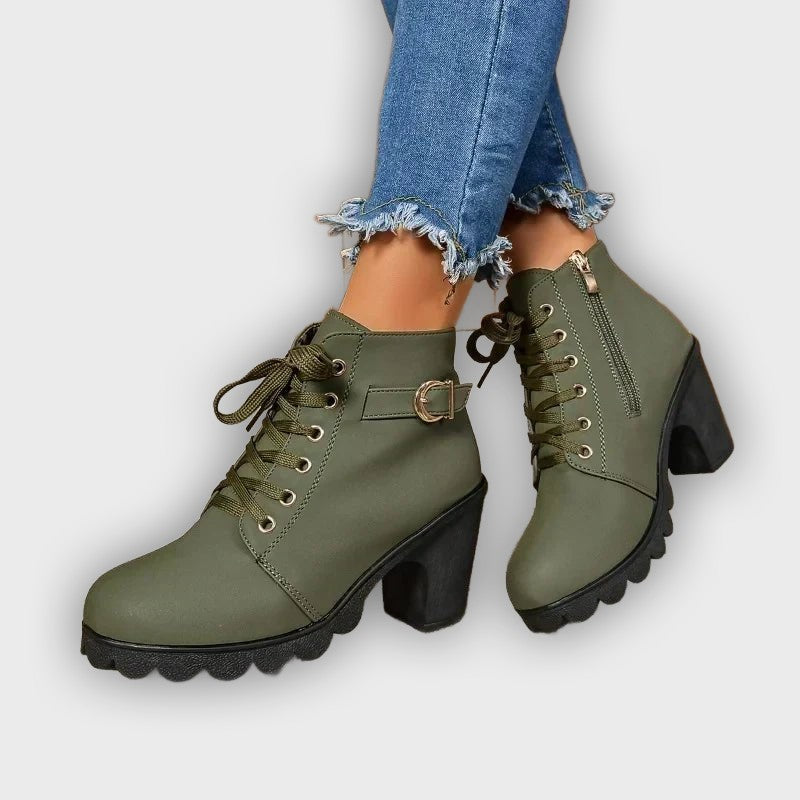 Embla – Women’s Lace-Up Ankle Boots with High Heel in Synthetic Leather