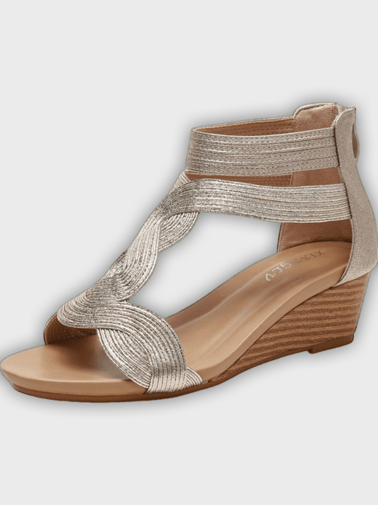 Emily Women’s Wedge Sandals – Woven Crisscross Straps – Back Zipper – Open Toe