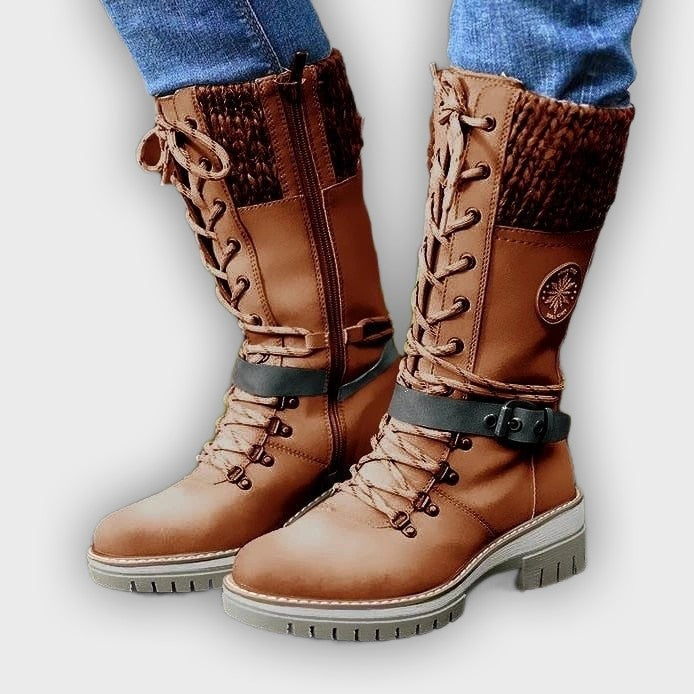 Erin – Women’s Mid-Calf Boots with Knit Trim and Zip Closure