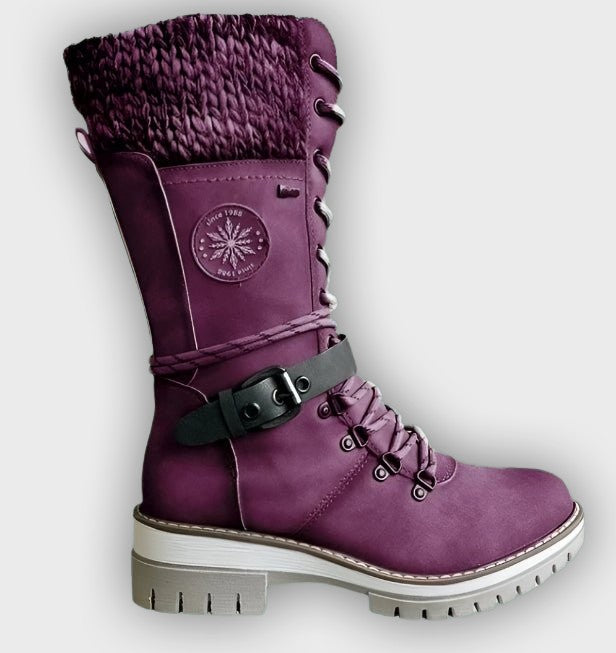 Erin – Women’s Mid-Calf Boots with Knit Trim and Zip Closure