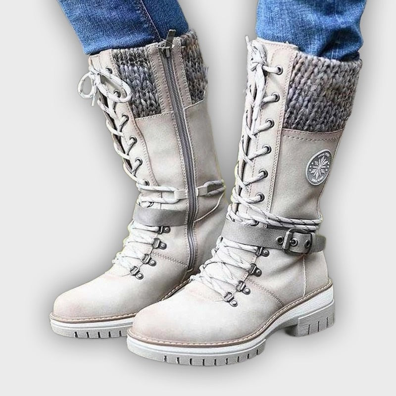 Erin – Women’s Mid-Calf Boots with Knit Trim and Zip Closure