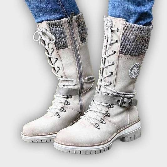 Erin – Women’s Mid-Calf Boots with Knit Trim and Zip Closure