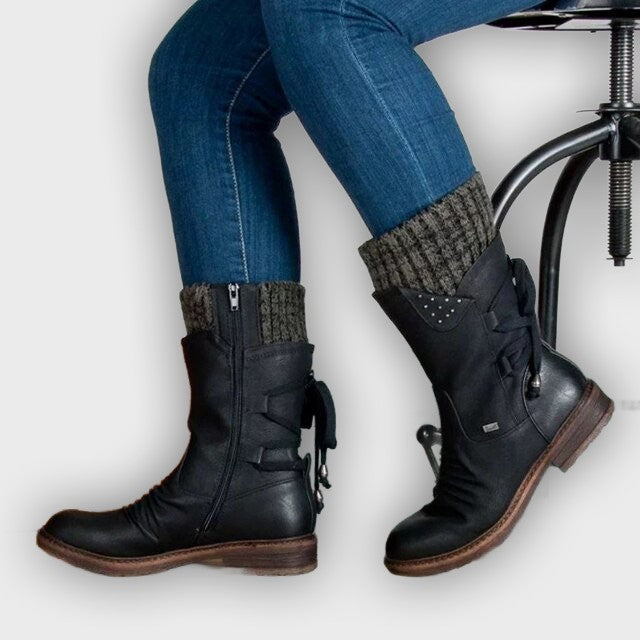 Ingrid – Women’s Casual Calf Boots with Side Zipper and Low Heel