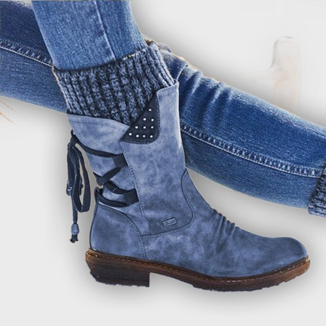 Ingrid – Women’s Casual Calf Boots with Side Zipper and Low Heel