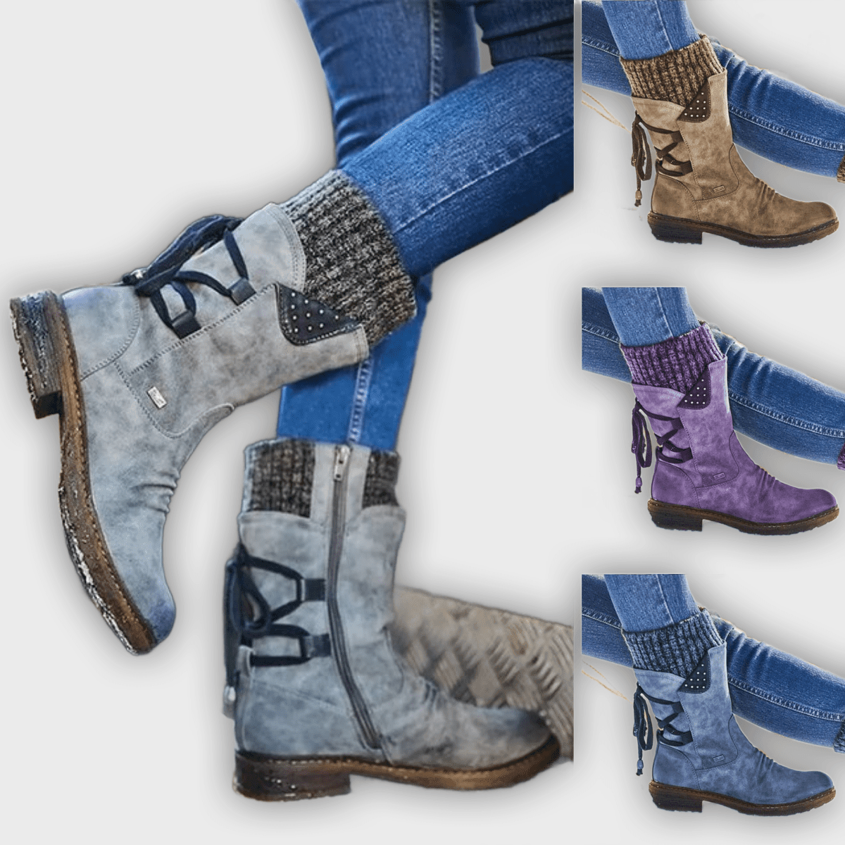 Ingrid – Women’s Casual Calf Boots with Side Zipper and Low Heel