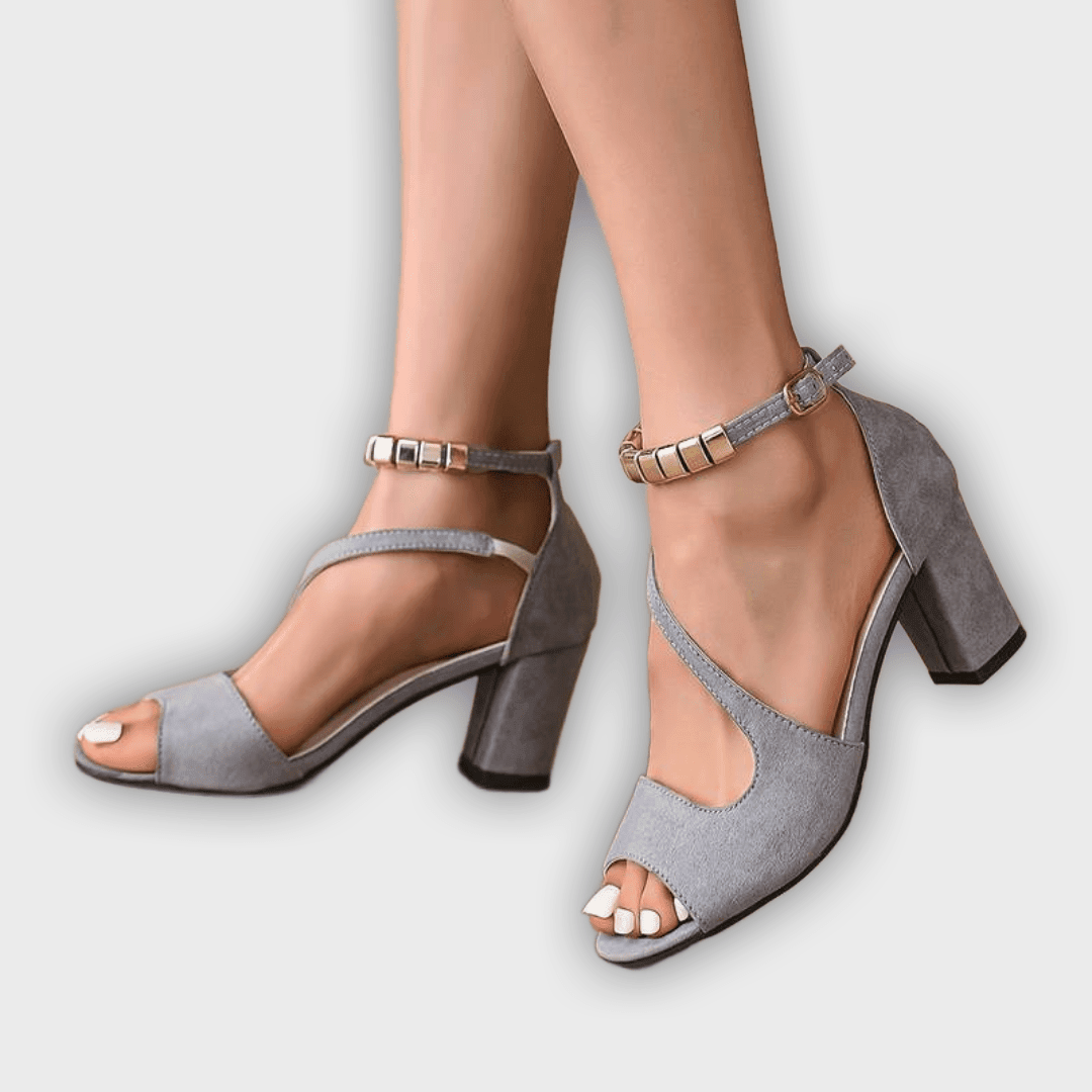 Juliette – Women’s Heeled Sandals – Block Heel – Crisscross Straps – Open Toe – Ankle Buckle