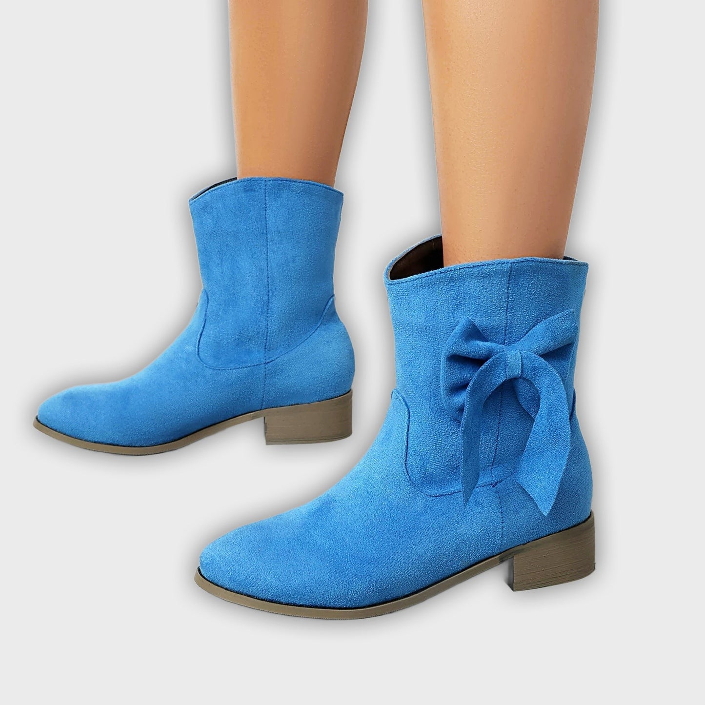 Kirsty – Women’s Short Suede-Inspired Boots with Decorative Bow – Low Heel