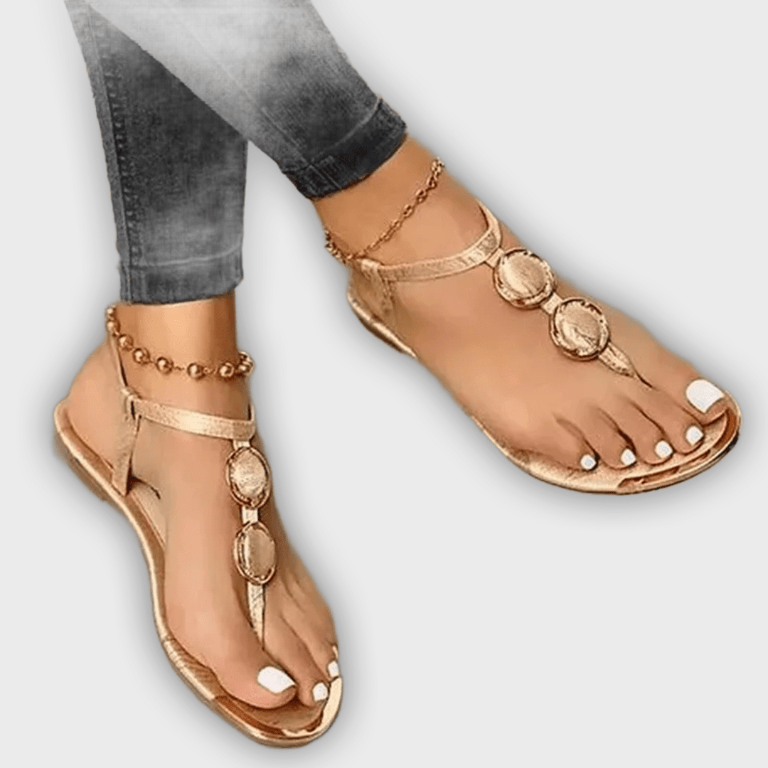 Layla Women’s Flat Sandals – Thong Strap – Embellished – Ankle Support