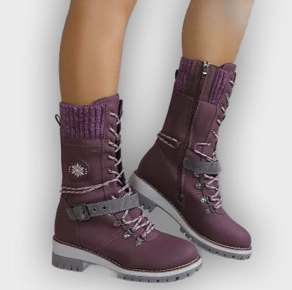 Linnea – Women’s High-Top Lace-Up Winter Boots with Knitted Cuff & Rugged Sole